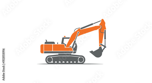 Orange Excavator Machine Heavy Equipment Illustration.