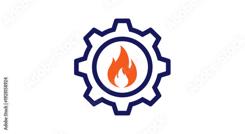 Orange Flame Inside Gear Logo Design.