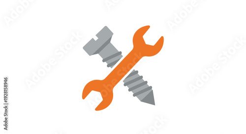 Orange wrench and gray screw tools.