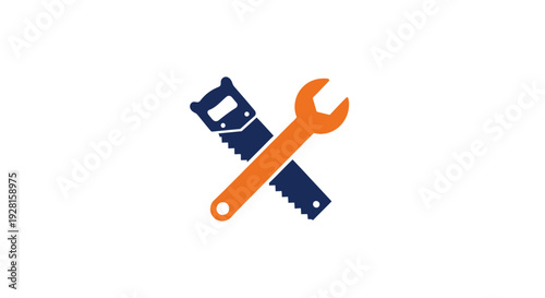 Orange Spanner and Dark Blue Ruler Crossed.