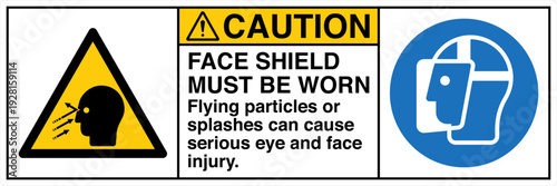 Safety sign CAUTION FACE SHIE...
