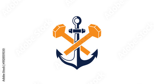 Nautical Anchor with Crossed Wrenches Symbol.