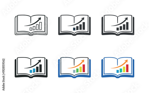 Learning progression concept shown as an open textbook with visible pages and spine, identical item repeated in a horizontal