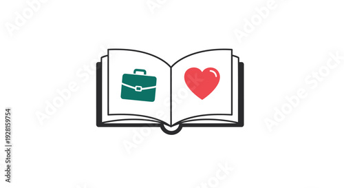 Open book with briefcase and heart.