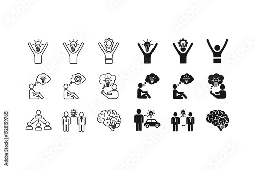 Illustrations of human activities and cognitive functions represented through icons