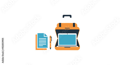 Orange briefcase with blue documents.