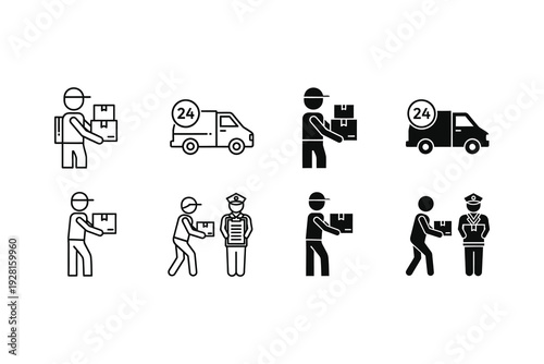 Various icons depicting delivery, police, and package handling scenarios