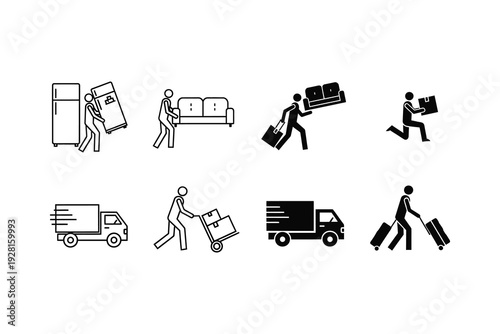 Illustrations of various methods of luggage and package transportation