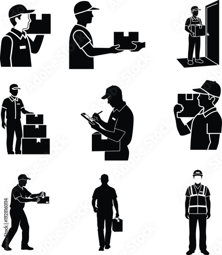 Delivery worker icon set