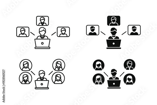 Illustrations of various remote team collaboration and communication methods