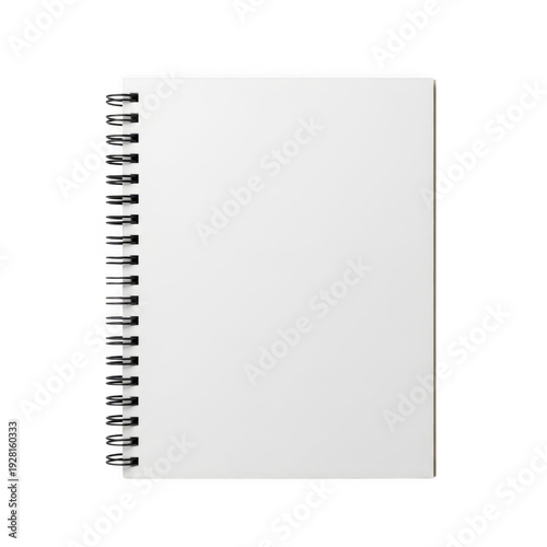 A blank spiral notebook with a white cover and silver binding