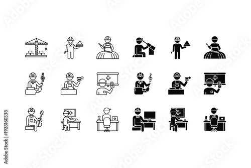 Various icons depicting people engaged in different office and technical tasks