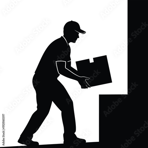 Delivery man carrying box silhouette