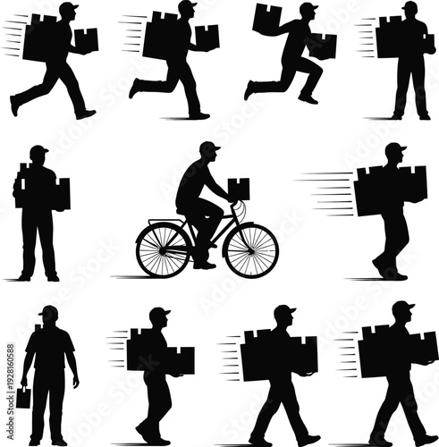 Delivery man icon set