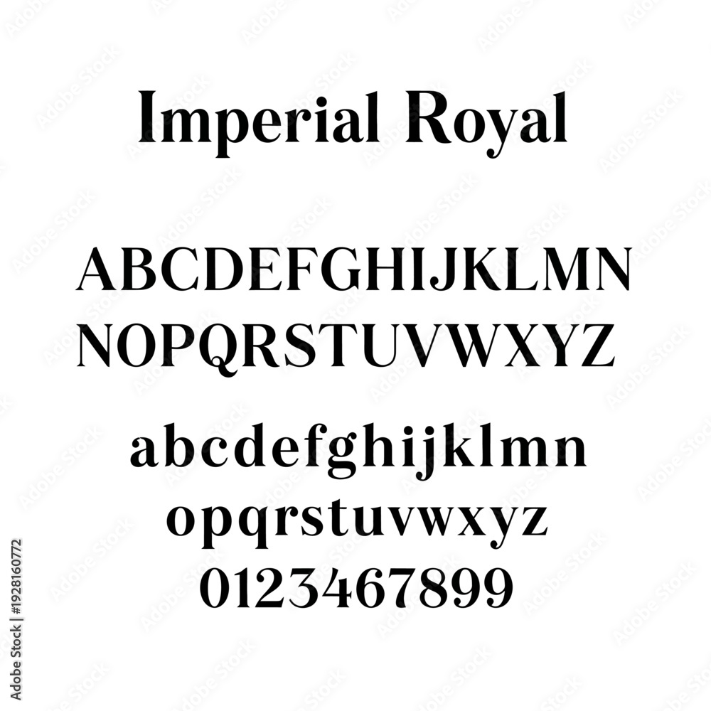Fototapeta premium Imperial Royal Font Displaying Uppercase Lowercase Letters and Numbers.