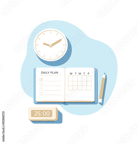 Airy time management planning routine emphasizing negative space and clarity seen in top-down macro perspective, positioned in
