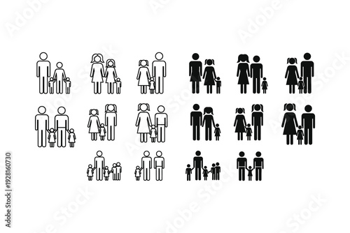 Collection of diverse silhouetted family and group figures in various compositions