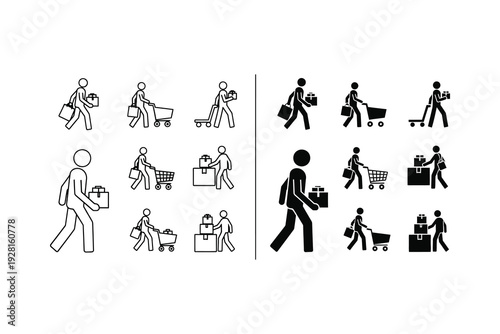 Various icons depicting people with luggage and pets in different travel scenarios