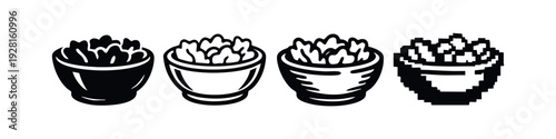 Pixel art style icon of a bowl filled with fresh salad leaves, on a white background.