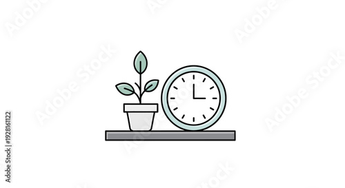 Plant in pot with clock nearby.