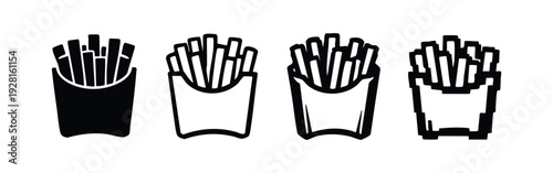 Black silhouette icon of a carton of french fries, on a white background.
