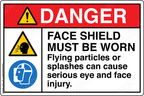 Safety sign DANGER FACE SHIEL...