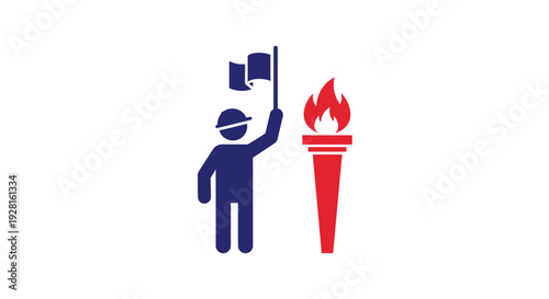Person Holding Flag Next to Torch.