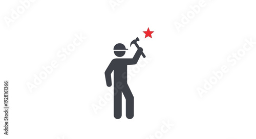 Person Holding Hammer with Red Star.
