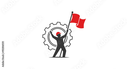 Person Waving Red Flag Energetically Upwards.