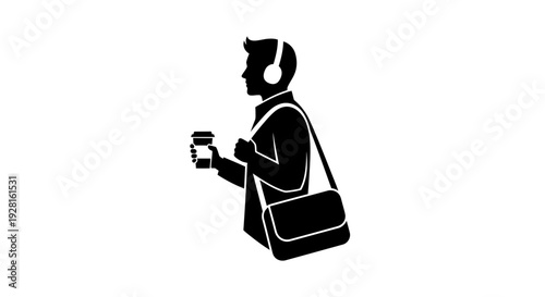 Person wearing headphones with bag.