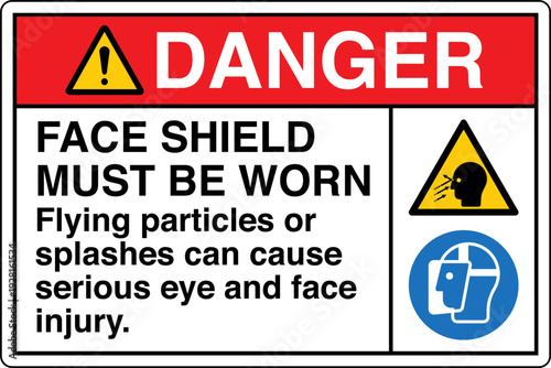 Safety sign DANGER FACE SHIEL...