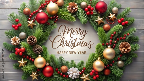 Wallpaper Mural Christmas Greeting Background With Wreath And Ornaments Torontodigital.ca