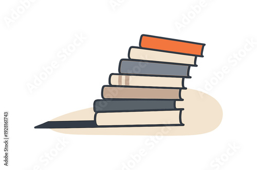 Slim book stack leaning slightly at an angle in side view, arranged in the right third of a 3:2 canvas with generous negative