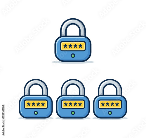 Everyday digital scene portrayed as a secure login padlock with rounded body and shackle, centered and uncluttered as a single