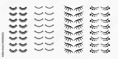 Collection of various black eyelash extensions arranged in a grid pattern