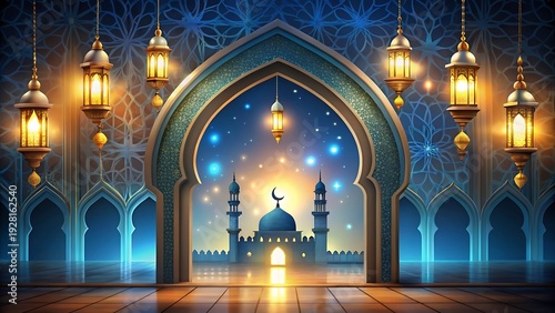 Wallpaper Mural Islamic Background With Mosque Arch And Glowing Lights Torontodigital.ca