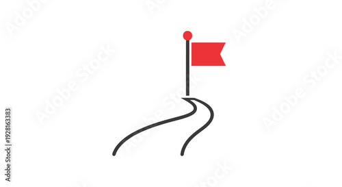 Red flag on a curved path.