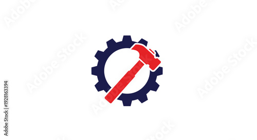 Red hammer in gear icon.