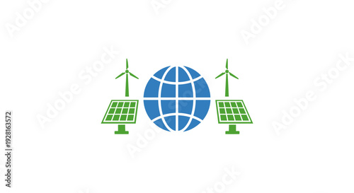 Renewable Energy Sources Globe Wind Turbines Solar Panels.