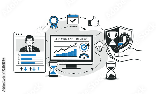Modern minimal flat vector conceptual collage, crisp hard edges, consistent THIN outline stroke, rounded corners where needed,