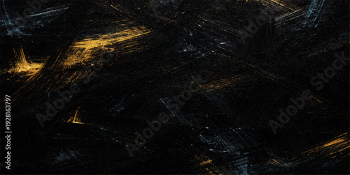 Black Grunge Texture with Gold Brush Strokes – Dark Abstract Luxury Background