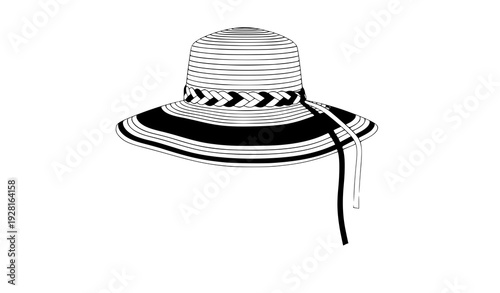 Minimal straw sun hat fashion accessory vector illustration