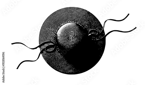 Top view straw sun hat with ribbon summer product vector