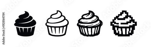 Collection of cupcake icons showcasing various design styles and frosting