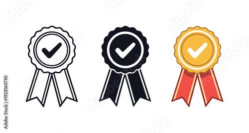 Improved competence outcome represented by a ribbon medal with circular badge and hanging tails centered and balanced as a single