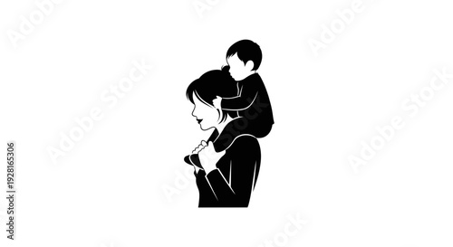 Silhouette of a mother carrying her child on her back.