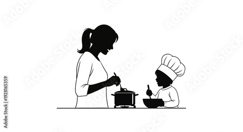 Mother and Child Cooking Together in the Kitchen.