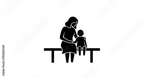 Mother and Child Sitting Together on a Bench Silhouette.