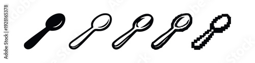 Variety of spoon icons in solid, outline, and pixelated retro styles