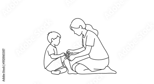 Mother and child bonding in a simple line drawing illustration.